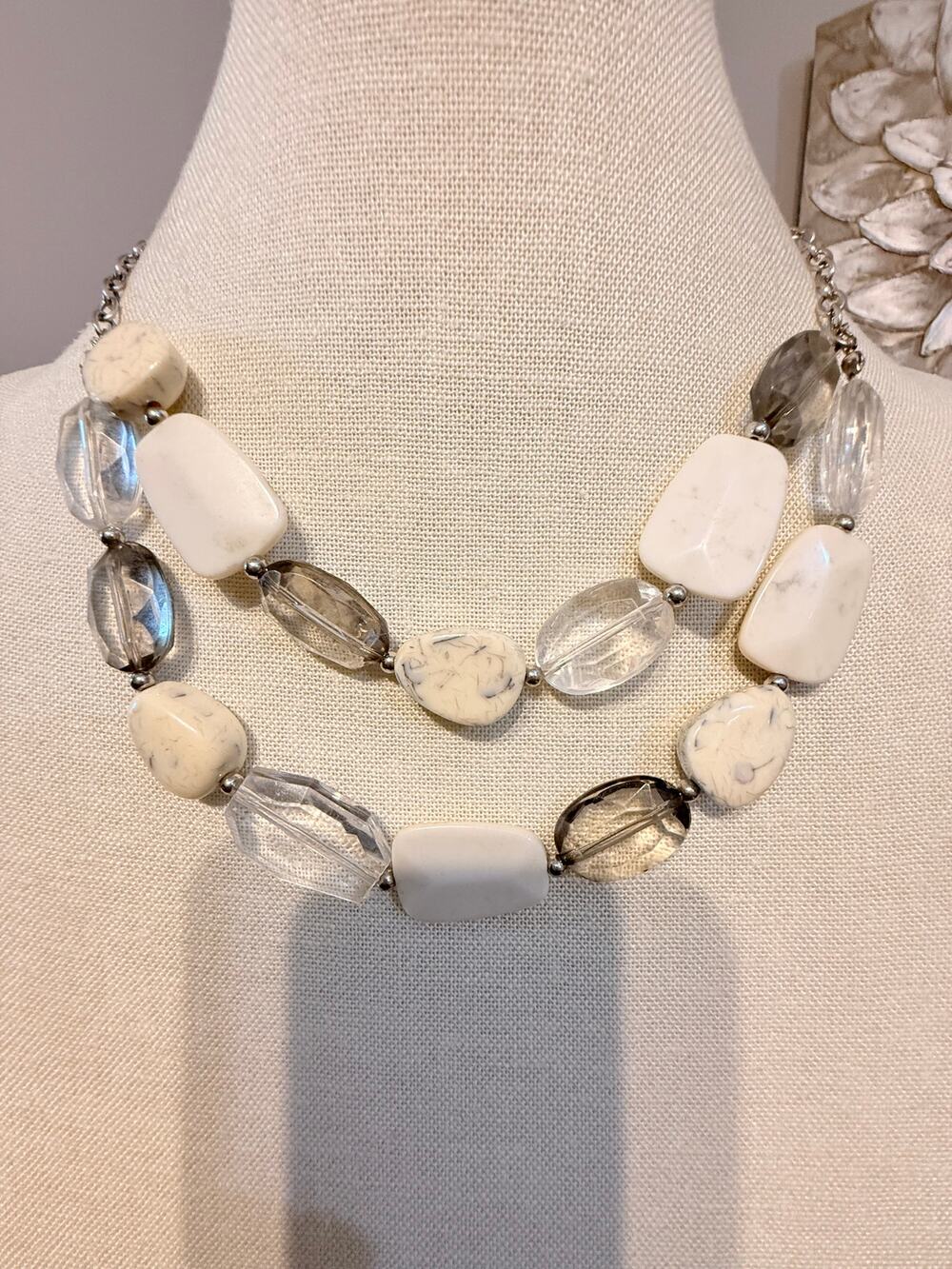 Vintage Lucite Bead Double Strand Statement Necklace 20”